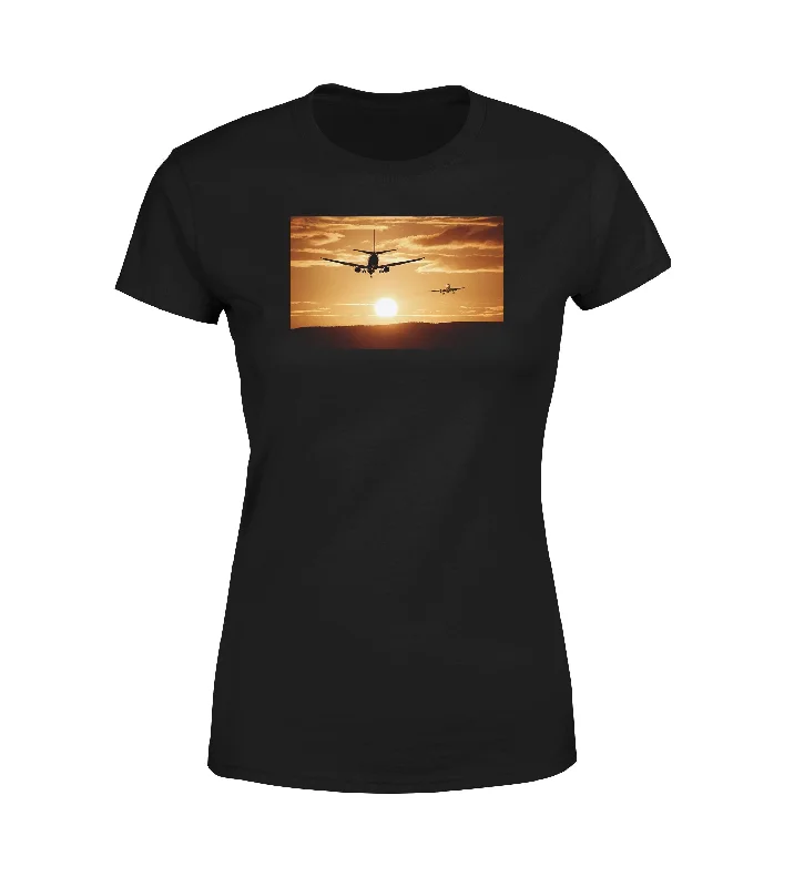 Two Aeroplanes During Sunset Designed Women T-Shirts