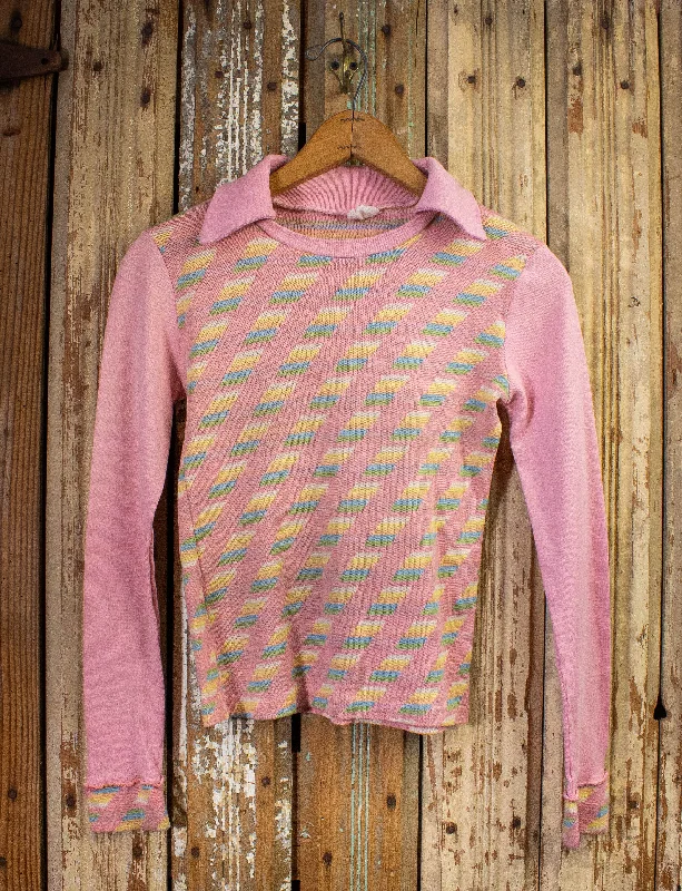 Vintage Station Square Patterned Long Sleeve Sweater Blouse 70s Chic Wrap Blouse