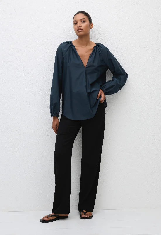 Voluminous Blouse - Midnight Off-Shoulder Wrap Blouse