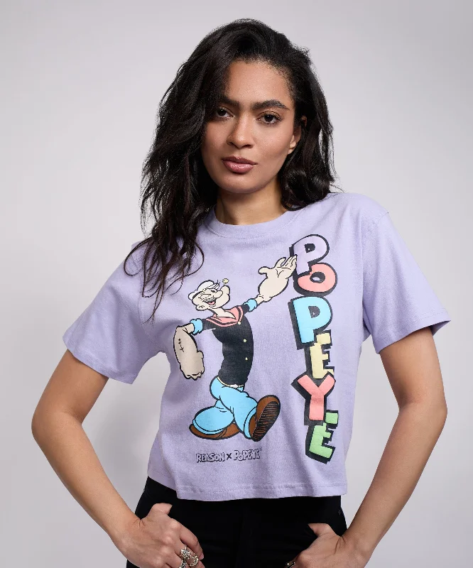 Womens Popeye Short Sleeve Cropped Tee - Lilac