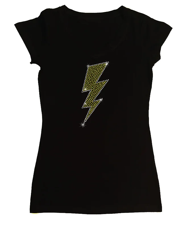 Women's Rhinestone Fitted Tight Snug Shirt Lightning Bolt