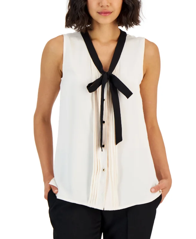 Women's Tie V-Neck Sleeveless Button-Up Blouse Double Button Blouse