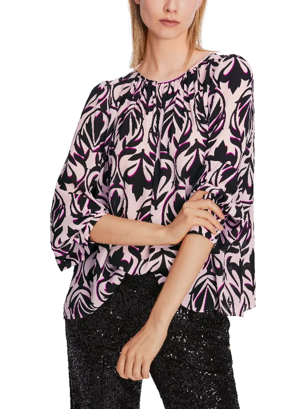 Patterned Blouse Pleated Collar Blouse