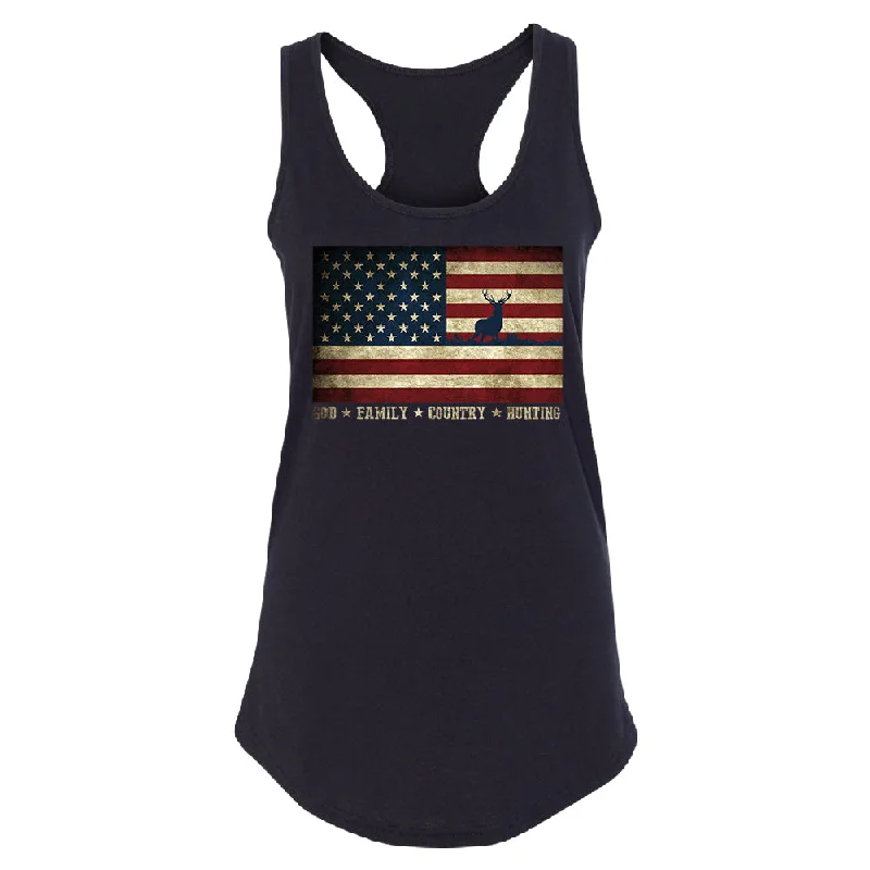 Zexpa Apparel™ God Family Country Hunting American Flag Women's Racerback USA Shirt