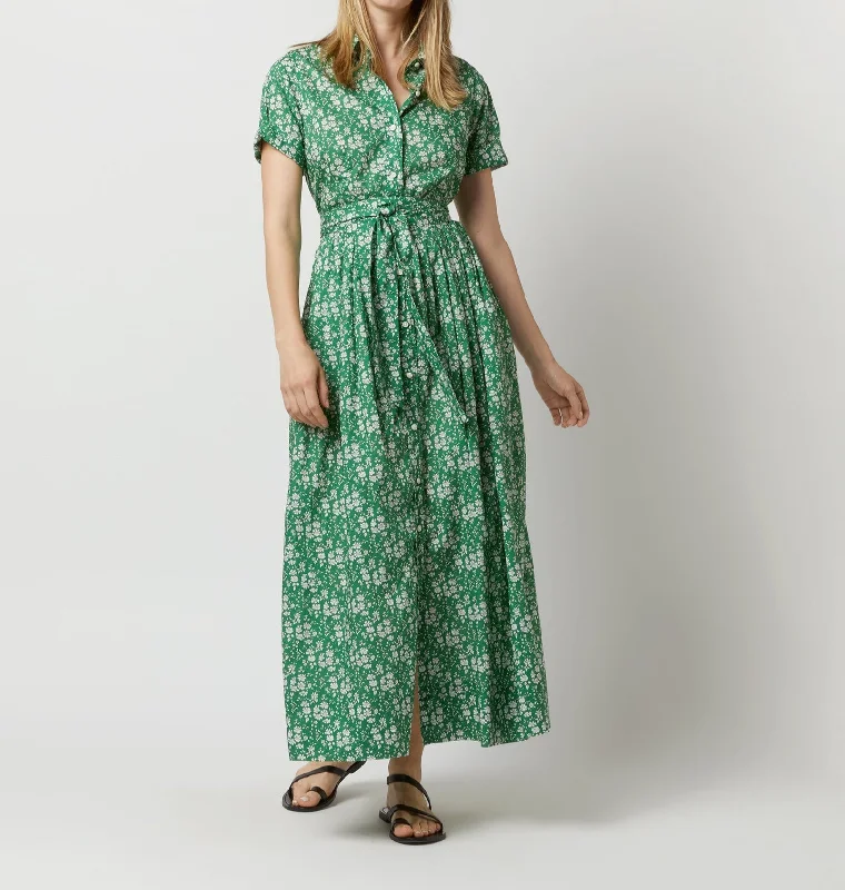 Short-Sleeved Classic Shirtwaist Maxi Dress