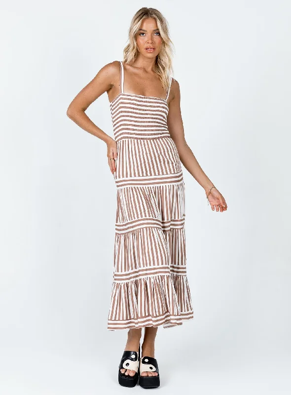 Caleb Maxi Dress Brown / White