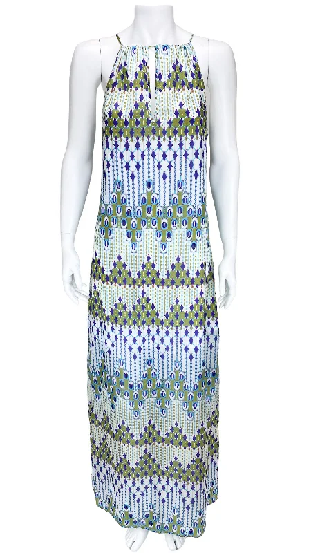 Subtle Luxury, Women's Printed Silk Maxi Dress, White/Multi, Size M