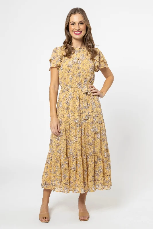 Cruise Gold Garden Floral Tiered Maxi Dress