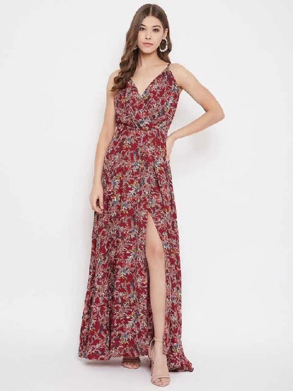 Floral Printed Slit Maxi Dress