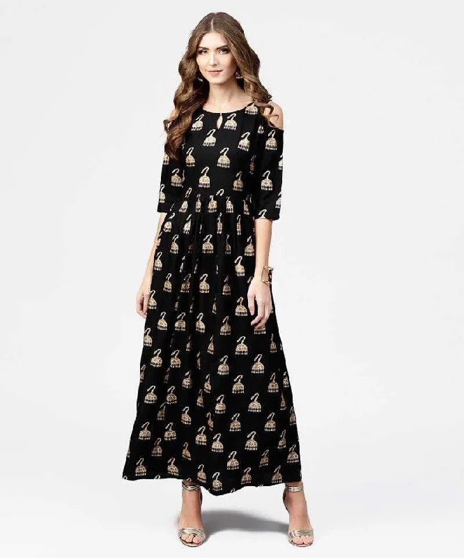 Black & Golden Block Print Maxi Dress