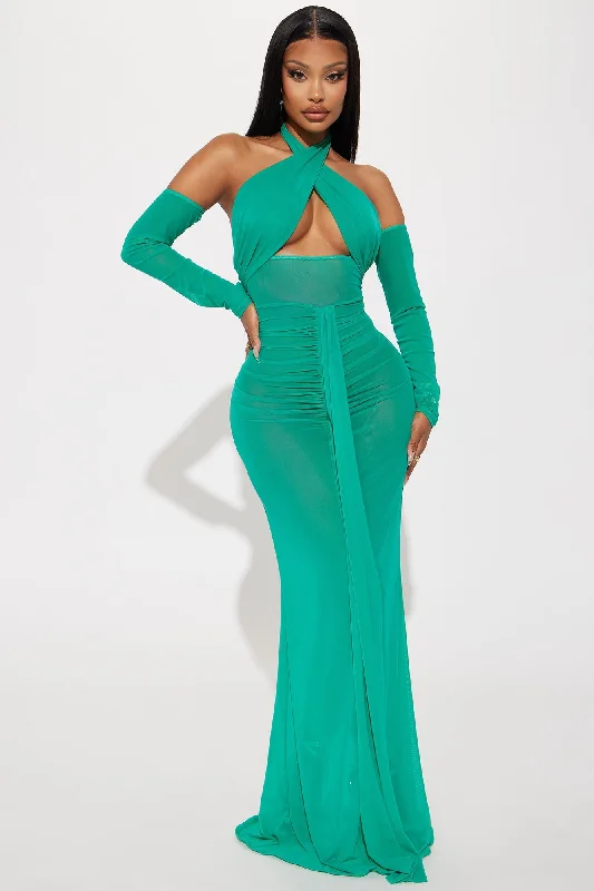 Jade Sheer Mesh Maxi Dress - Green