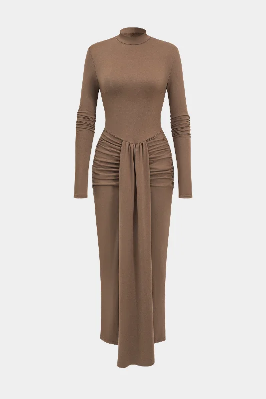 Ruched Detail Long Sleeve Maxi Dress