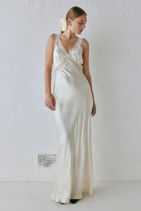 Meet Me On The Dance Floor Bias Cut Maxi Dress Cream