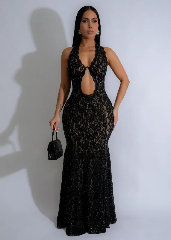 Mystic Lace Sequin Lace Maxi Dress Black