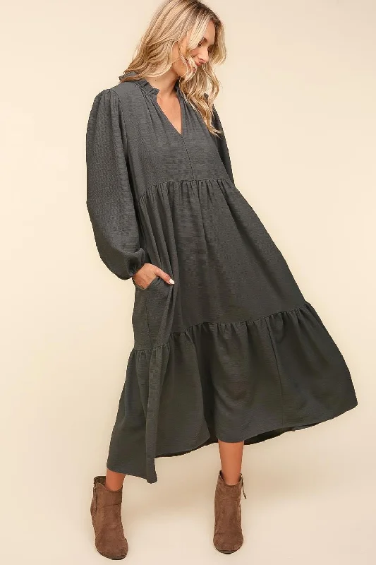 PLUS ASH BABYDOLL WOVEN MAXI DRESS WITH SIDE POCKETS