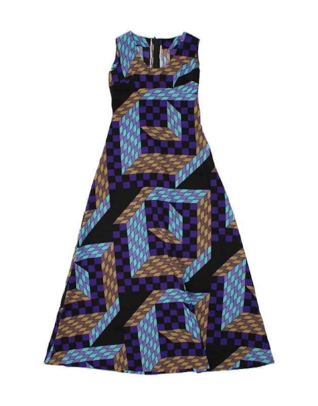 VINTAGE Womens Sleeveless Maxi Dress UK 12 Medium Multicoloured Geometric