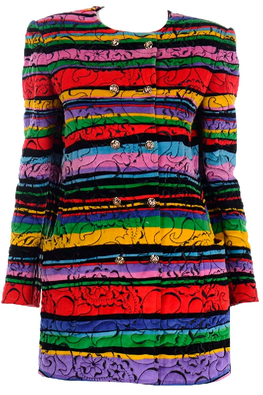 1990s Emanuel Ungaro Parallele Colorful Quilted Floral Velvet Jacket Tiered Jacket Buttoned Jacket Zippered Jacket 1990s Emanuel Ungaro Parallele Colorful Quilted Floral Velvet Jacket Tiered Jacket Buttoned Jacket Zippered Jacket