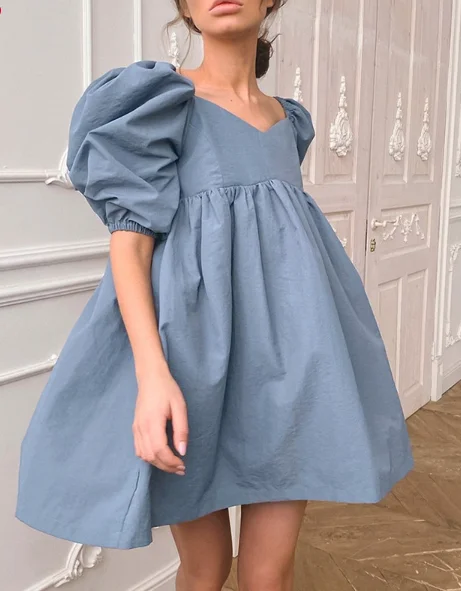 Solid Elegant A-line High Waist Loose Slash Neck Puff Sleeve Women Mini Dress Trendy Mesh Mini Dress Solid Elegant A-line High Waist Loose Slash Neck Puff Sleeve Women Mini Dress Trendy Mesh Mini Dress