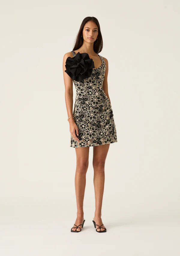 Amelia Embroidery Mini Dress Cozy Jersey Mini Dress
