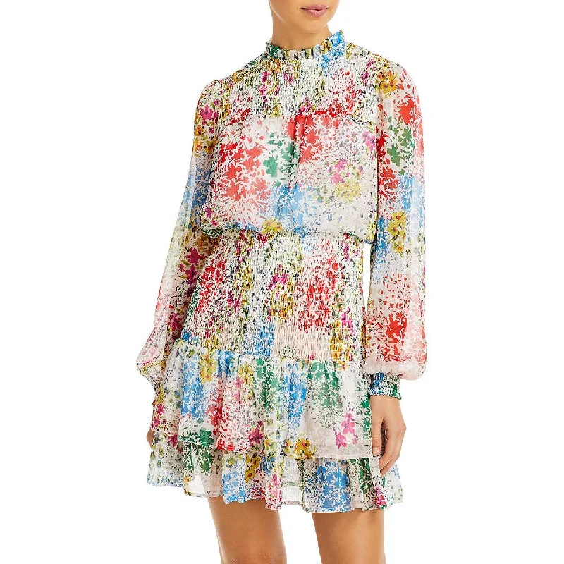 Aqua Womens Smocked Short Mini Dress Trendy Cut-Out Mini Dress