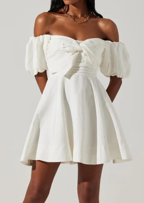 ASTR Ula Off-Shoulder Mini Dress - White Elegant Floral-Print Mini Dress