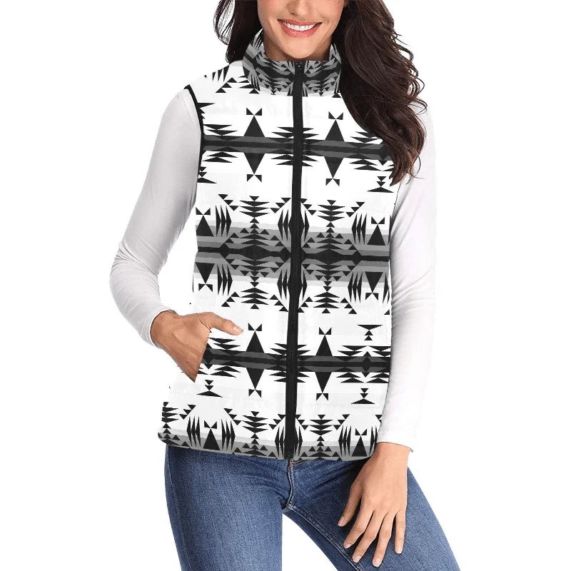 Between the Mountains White and Black Women's Padded Vest Jacket Rayon Jacket Velvet Jacket Corduroy Jacket Between the Mountains White and Black Women's Padded Vest Jacket Rayon Jacket Velvet Jacket Corduroy Jacket