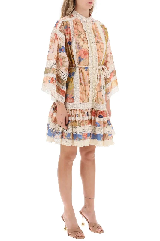 Zimmermann August Lace Trimmed Cotton Mini Dress Cozy Ruched Mini Dress