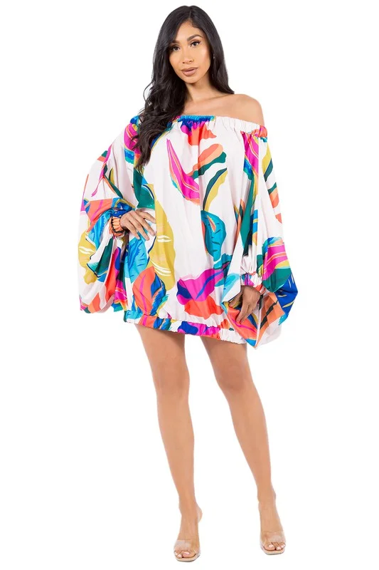 Blue Zone Planet | Tropical Breeze Balloon Mini Dress Fashionable Mini Dress with Frills Blue Zone Planet | Tropical Breeze Balloon Mini Dress Fashionable Mini Dress with Frills
