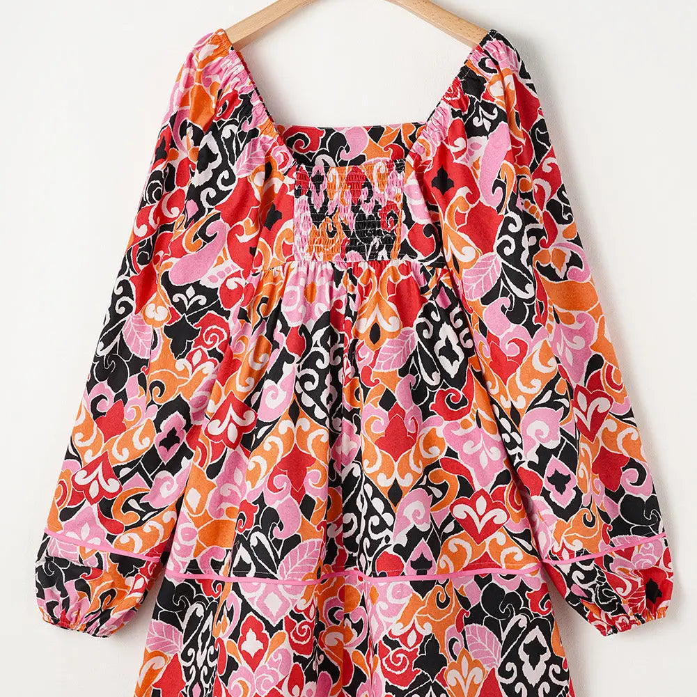 Boho Puff Sleeve Mini Dress Trendy Button-Detail Mini Dress