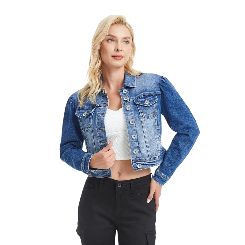 Bayeas Women's Puffy Sleeve Denim Raf Jacket Stand-Up Collar Roll-Neck Collar Turtle Neck Bayeas Women's Puffy Sleeve Denim Raf Jacket Stand-Up Collar Roll-Neck Collar Turtle Neck