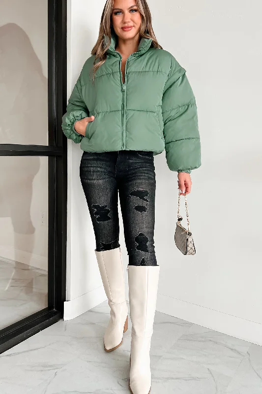 Changing Climate Detachable Sleeve Puffer Jacket (Green) Jacket Blazer Coat