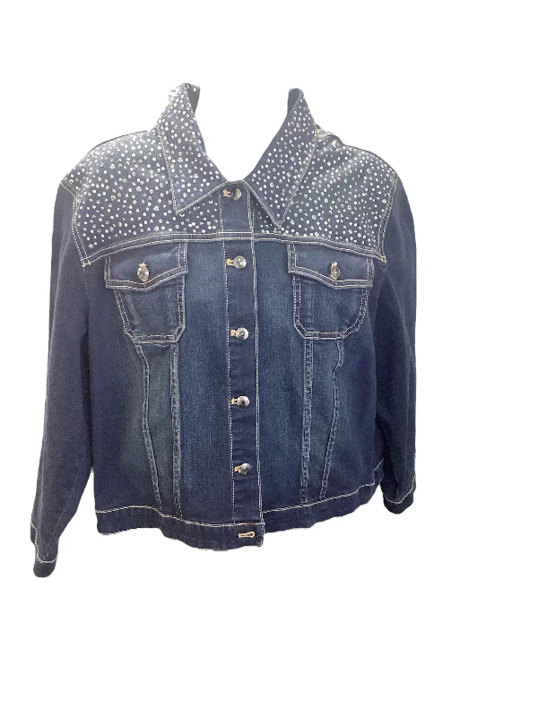 Chico's Women's Jacket Blue 3=XL Denim Jacket Leather Jacket Suede Jacket