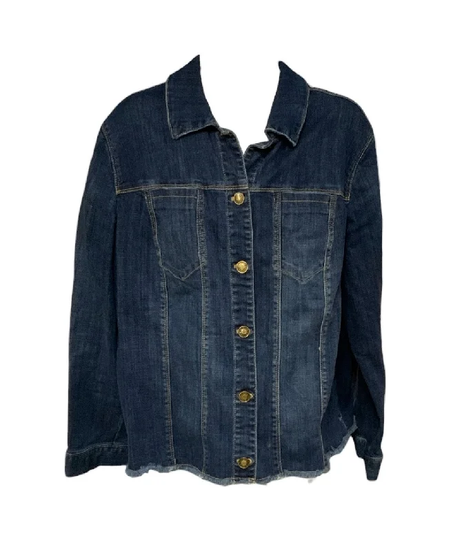 Chicos Women's Jean Jacket 3=16 A-Line Jacket Boat Neck Shawl Collar