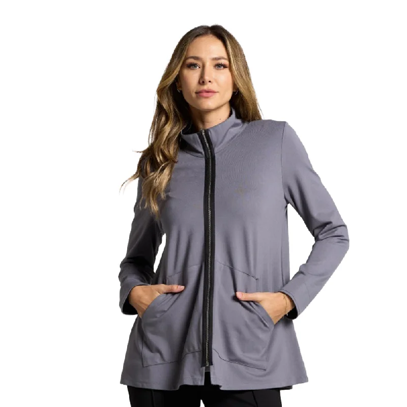 Focus Zip Front Long Sleeve Jacket in Steel - PT-120 Cotton Fabric Linen Fabric Terry Fabric Focus Zip Front Long Sleeve Jacket in Steel - PT-120 Cotton Fabric Linen Fabric Terry Fabric
