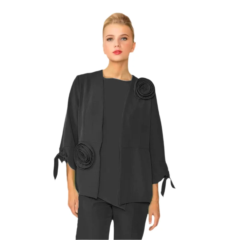 IC Collection 3D Rose Jacket in Black - 5863J-BK V-Neck Jacket Boat Neck Jacket Square Neck Jacket IC Collection 3D Rose Jacket in Black - 5863J-BK V-Neck Jacket Boat Neck Jacket Square Neck Jacket