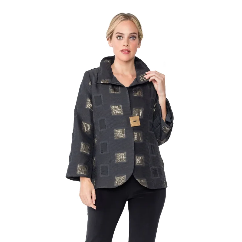 IC Collection Square Metallic Jacquard Jacket - 5076J - Size S & M Only! Tiered Jacket Buttoned Jacket Zippered Jacket IC Collection Square Metallic Jacquard Jacket - 5076J - Size S & M Only! Tiered Jacket Buttoned Jacket Zippered Jacket