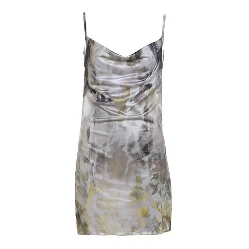 Cowl neck print backless contrast cami mini dress Cozy A-Line Mini Dress