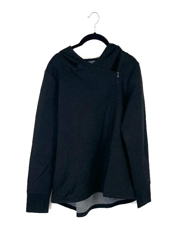 Black Asymmetrical Zip Up Jacket - Size 6/8 Satin Jacket Silk Jacket Chiffon Jacket