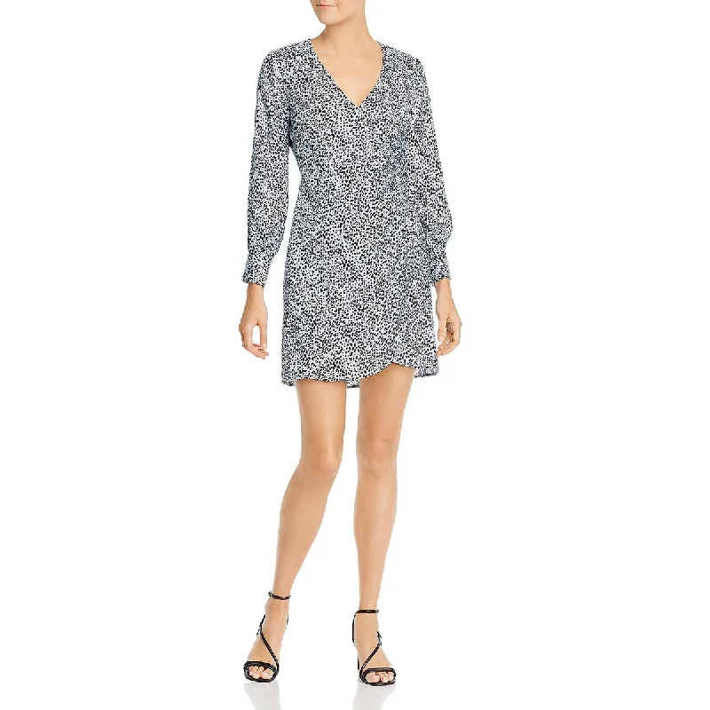 Cupcakes and Cashmere Womens Satin Faux Wrap Mini Dress Cozy Long Sleeve Mini Dress