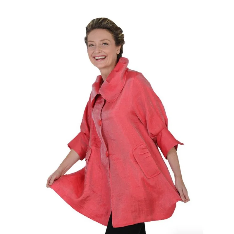 Damee NY Solid Signature Swing Jacket in Coral Red ♥ 200 -CRD Cotton Jacket Linen Jacket Terry Jacket Damee NY Solid Signature Swing Jacket in Coral Red ♥ 200 -CRD Cotton Jacket Linen Jacket Terry Jacket