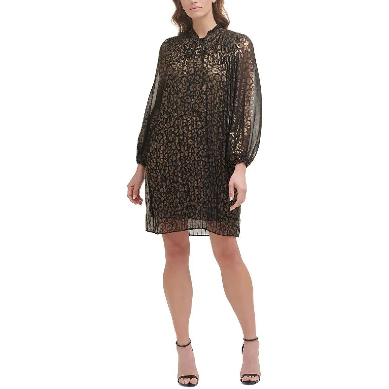 DKNY Womens Petites Animal Print Mini Mini Dress Stylish Ribbed Mini Dress