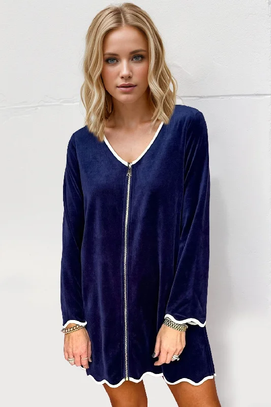Double Take Wave Contrast Trim V-Neck Zip Up Long Sleeve Mini Dress Trendy Button-Detail Mini Dress Double Take Wave Contrast Trim V-Neck Zip Up Long Sleeve Mini Dress Trendy Button-Detail Mini Dress