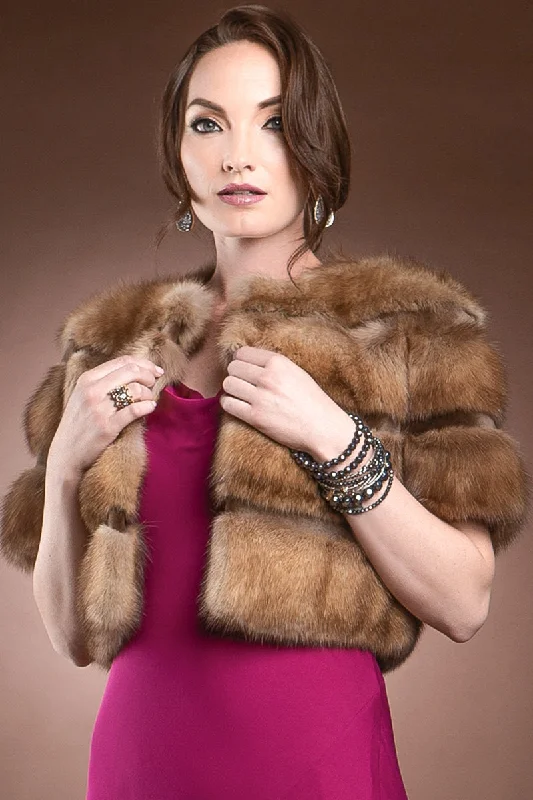 Natural Canadian Sable - Smoke Gray Sheared Mink Fur Jacket Bolero Chenille Fabric Brocade Fabric Lace Fabric