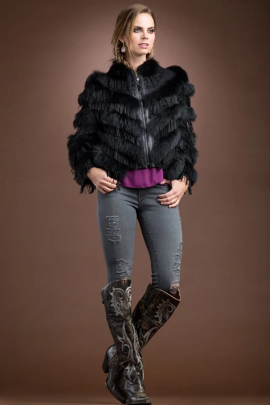 Black Fox and Suede Fringe Lace Fur Jacket Striped Jacket Polka Dot Jacket Floral Jacket Black Fox and Suede Fringe Lace Fur Jacket Striped Jacket Polka Dot Jacket Floral Jacket