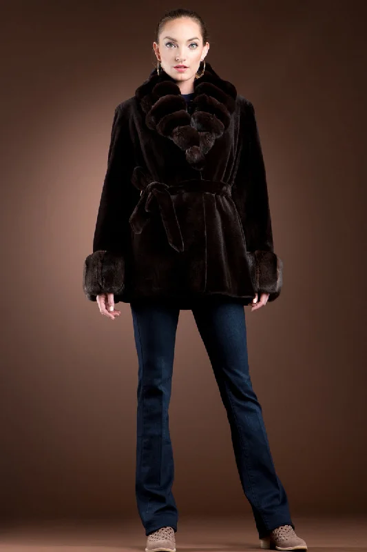 Sheared Mink and Chinchilla Fur Jacket - Notch Collar Fitted Jacket Loose Jacket Oversized Jacket Sheared Mink and Chinchilla Fur Jacket - Notch Collar Fitted Jacket Loose Jacket Oversized Jacket