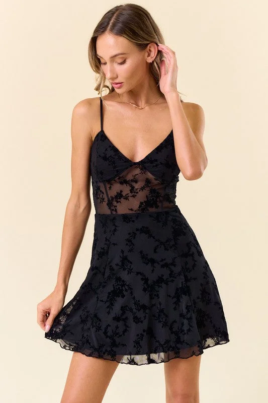 Flower Print Mesh A-Line Mini Dress Cozy Satin Mini Dress