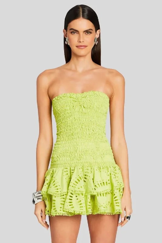 Getaway Fun Eyelet Strapless Mini Dress Chic Pleated Mini Dress