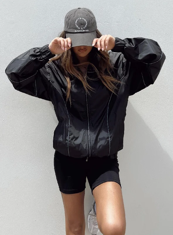 Haruko Windbreaker Jacket Black Knit Fabric Woven Fabric Fleece Fabric