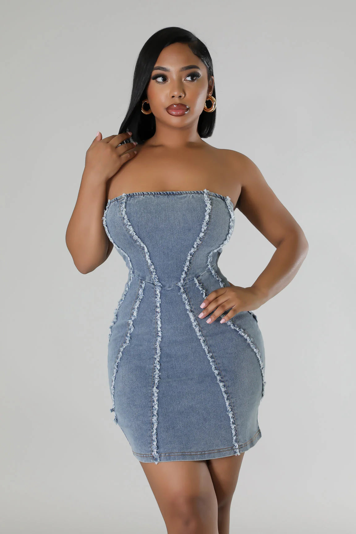 Hattie Strapless Mini Dress Medium Denim Fashionable Pleated Mini Dress