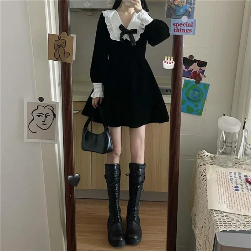 hoombox Kawaii Bow Dress Women Japanese Preppy Style Long Sleeve Mini Dresses Black Goth Vintage Lolita Outfits Sweet Streetwear Stylish Short Sleeve Mini Dress hoombox Kawaii Bow Dress Women Japanese Preppy Style Long Sleeve Mini Dresses Black Goth Vintage Lolita Outfits Sweet Streetwear Stylish Short Sleeve Mini Dress